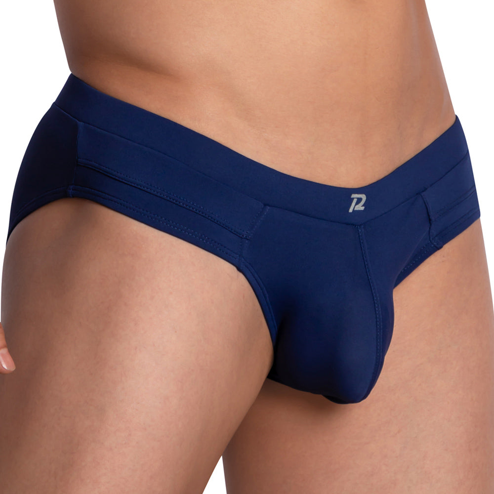 Navy blue men’s briefs pistol pete ppj030 with subtle logo waistband made from soft breathable fabric
