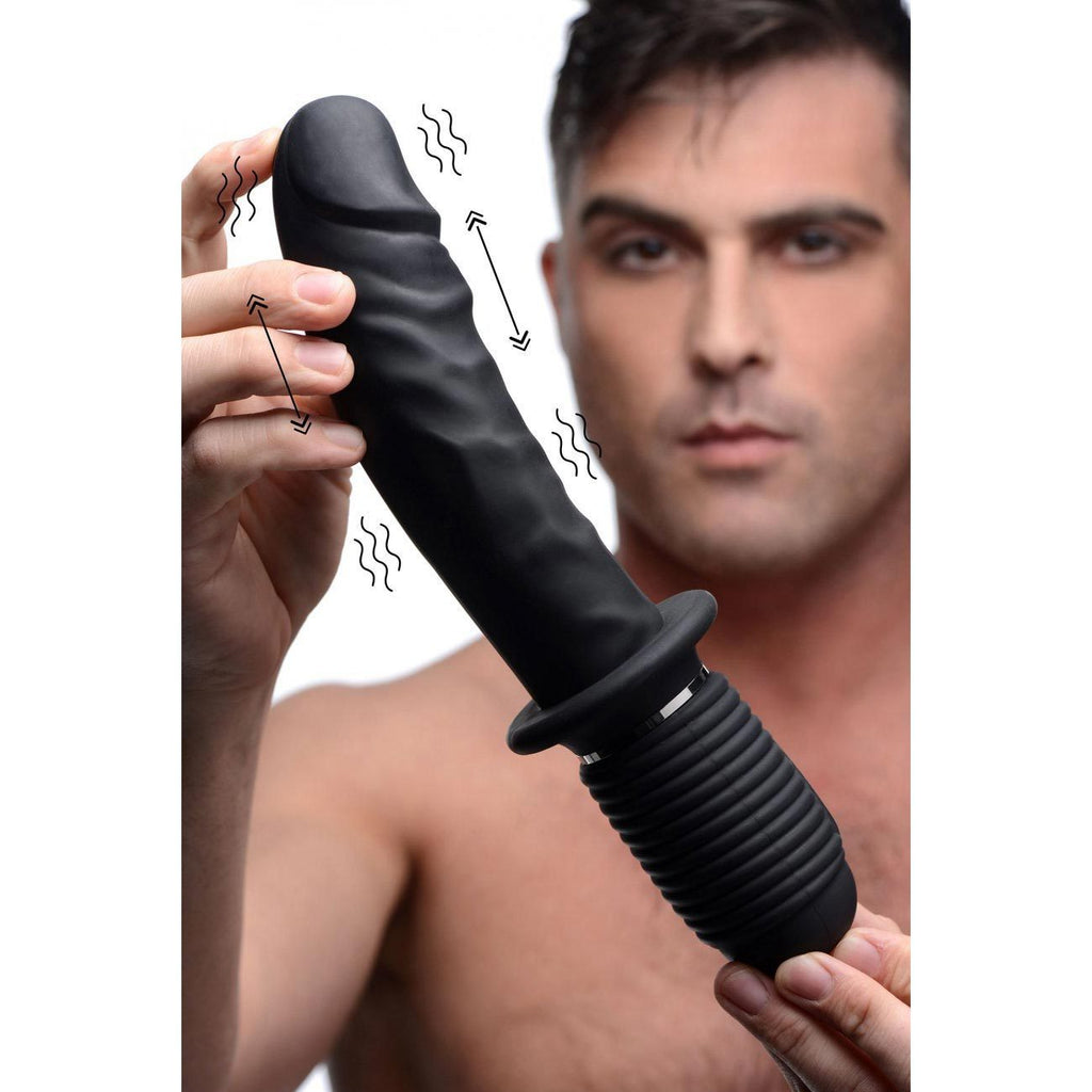 Consolador de silicona con vibración y empuje Power Pounder - Negro
