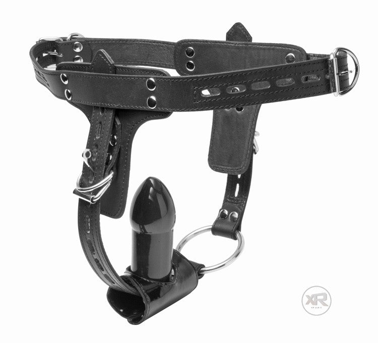 Arnés de cuero con anillo para el pene y tapón anal de primera calidad