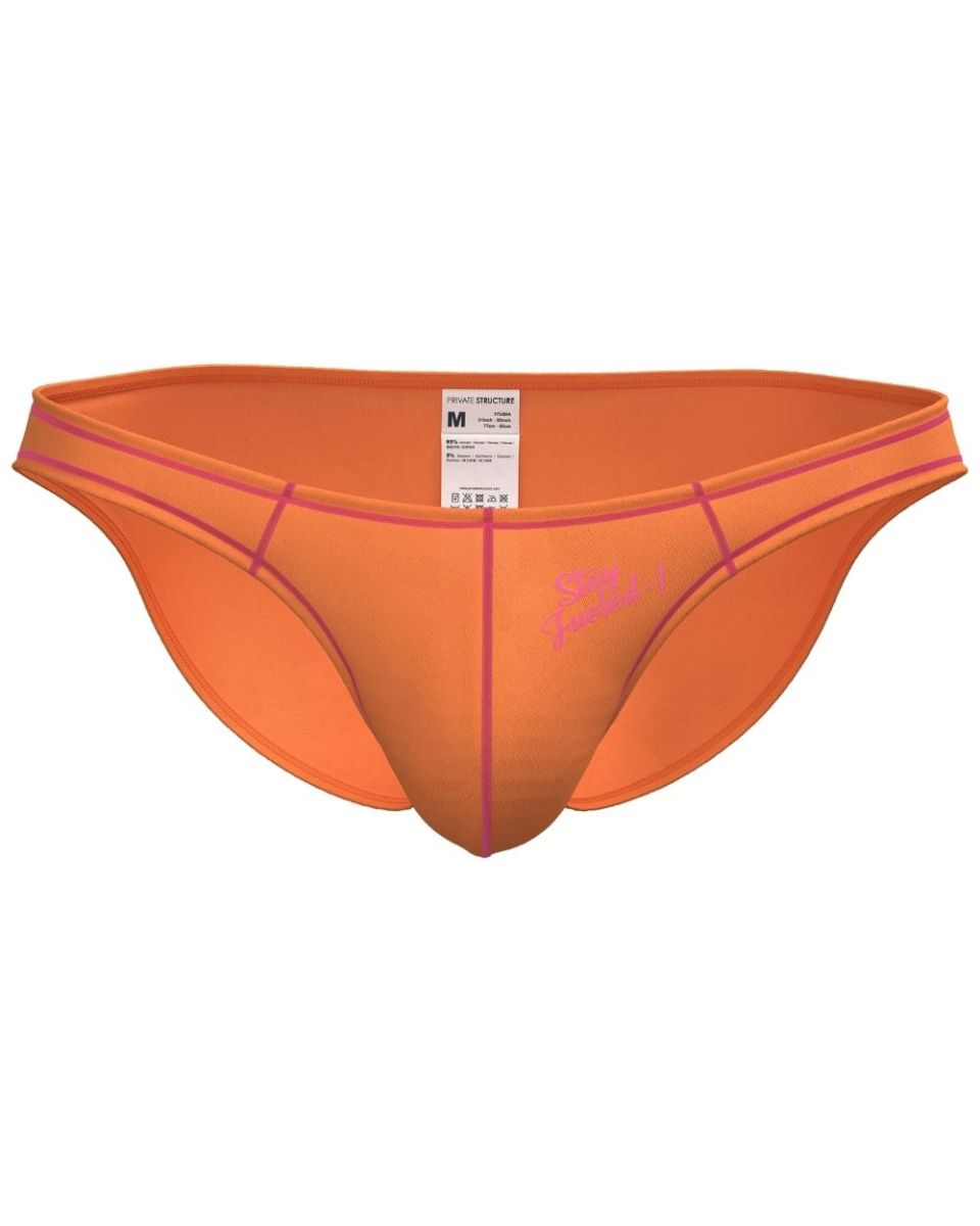 Bright orange private structure epus4563 prime eutopia bikini brief with pink trim and subtle front logo
