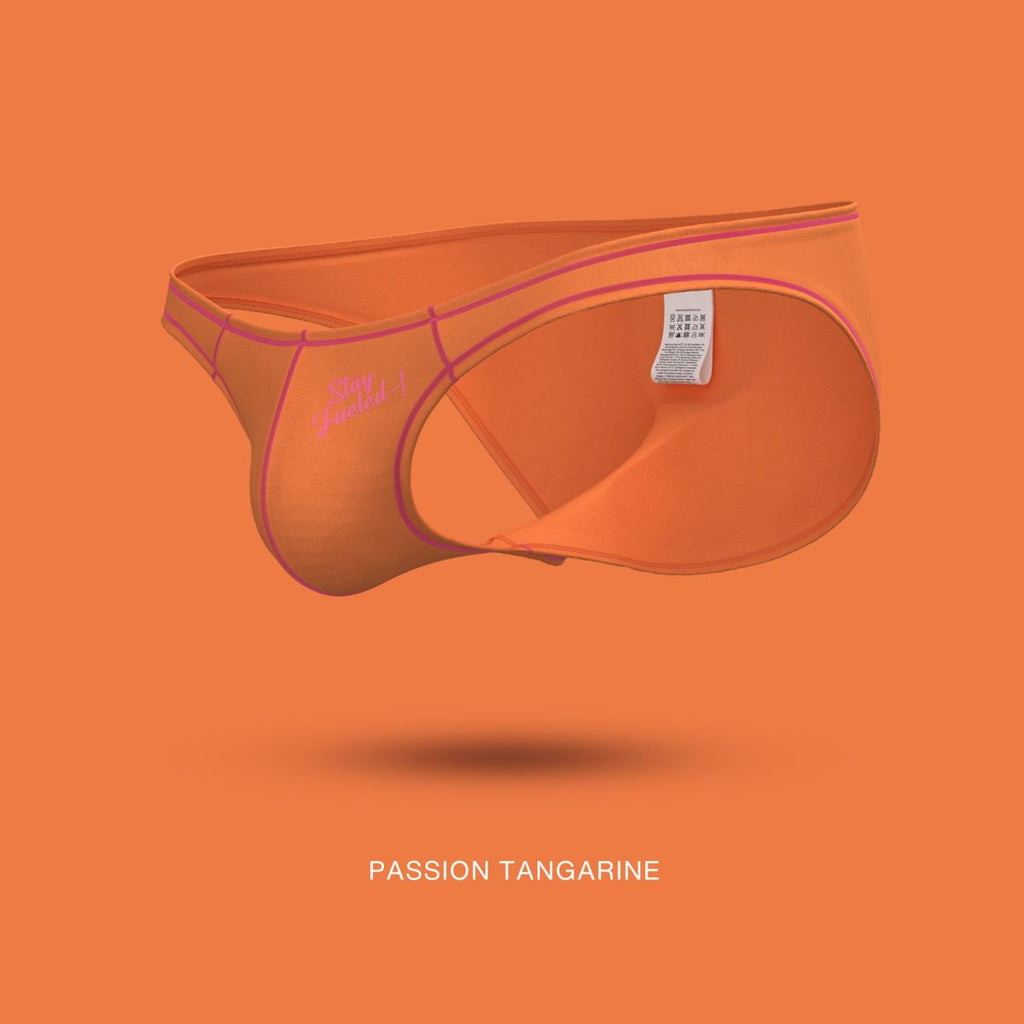 Private Structure EPUS4563 Prime Eutopia men’s orange briefs with pink trim and white tag on inner waistband