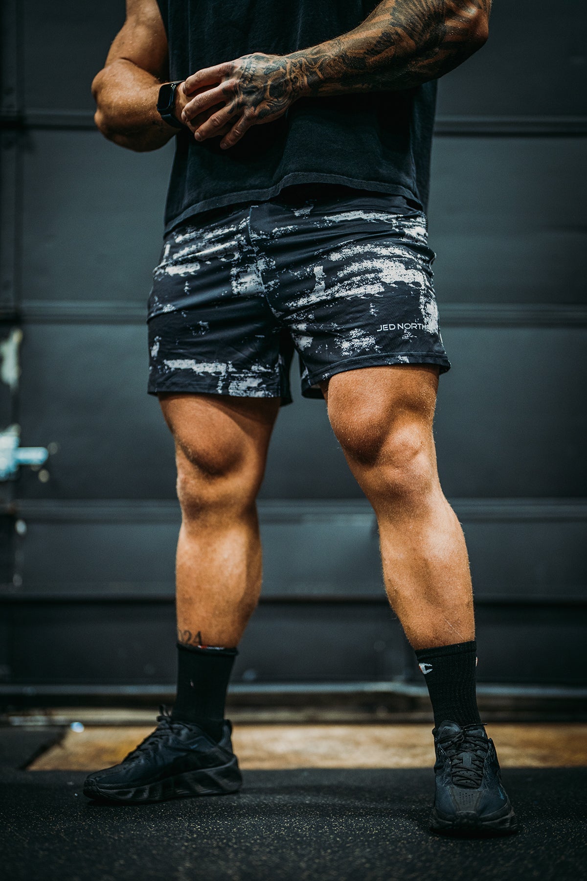 Jed North Men's Agile Bodybuilding 4'' Shorts w Zipper Pockets - Brushed Black