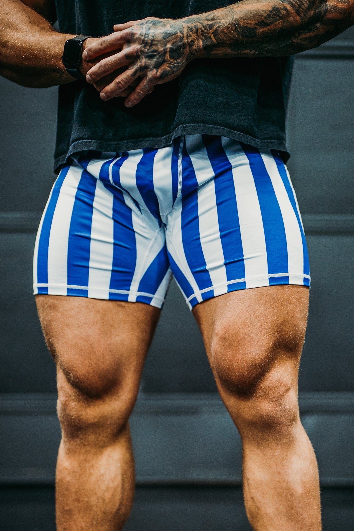 Jed North Men's Retro Bodybuilding Shorts - Blue & White