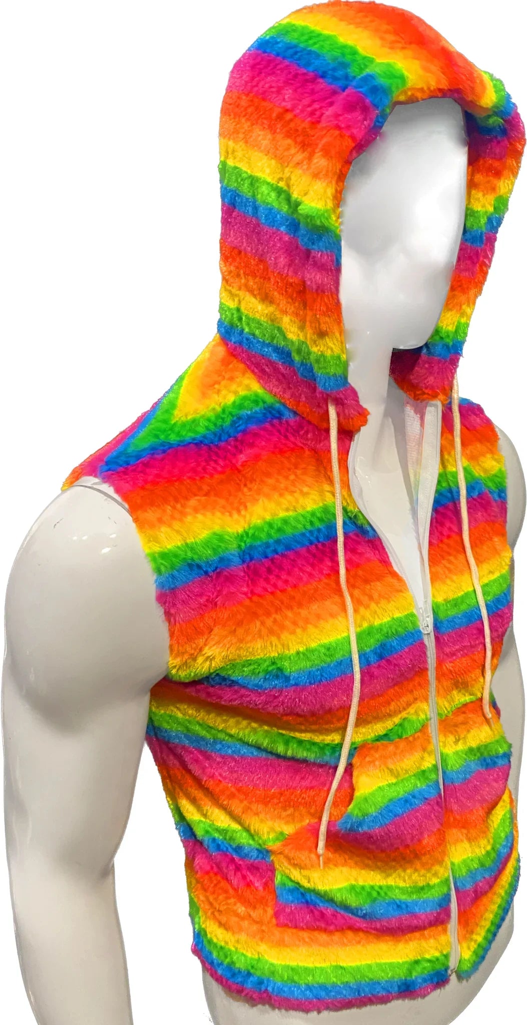 RAINBOW STRIPE FAUX FUR HOODIE - DealByEthan.gay loves KNOBS