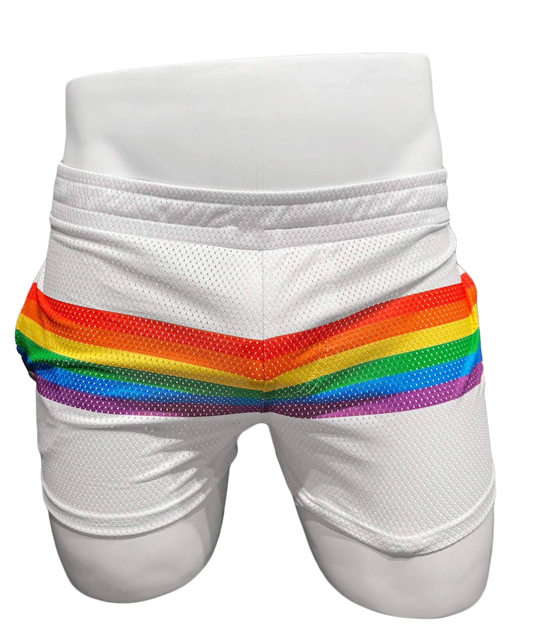 RAINBOW STRIPE MESH SHORTS - DealByEthan.gay loves KNOBS