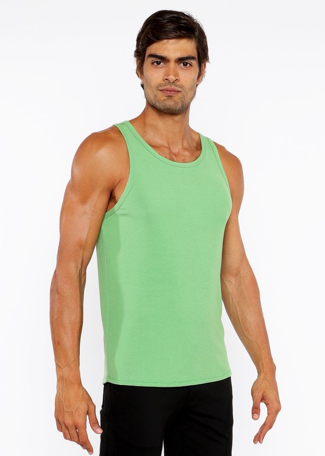 Light green rib modal tank sleeveless top with round neckline and straight hem for comfortable casual wear
