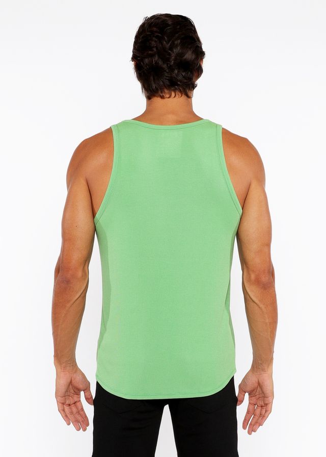 A solid light green rib modal tank top with sleeveless design and rounded neckline for casual wear
