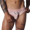 Romantic pink briefs in striped mesh and floral lace with a wide, branded elastic waistband.