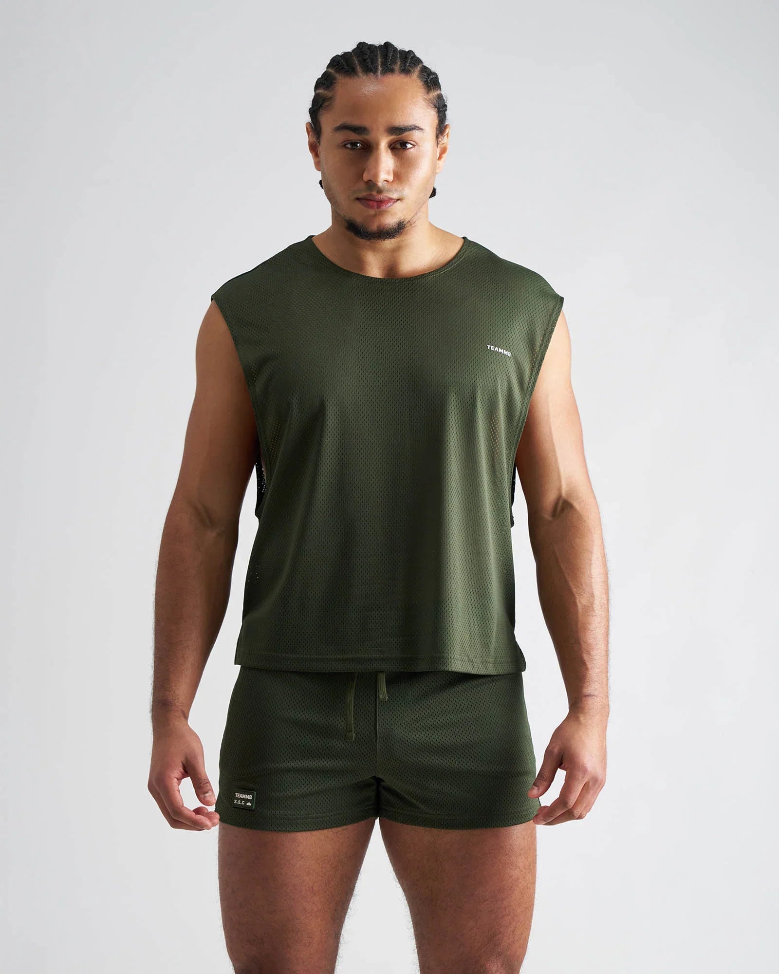 Olive green mesh sleeveless athletic top ssc mesh muscle tank designed for breathable workout comfort