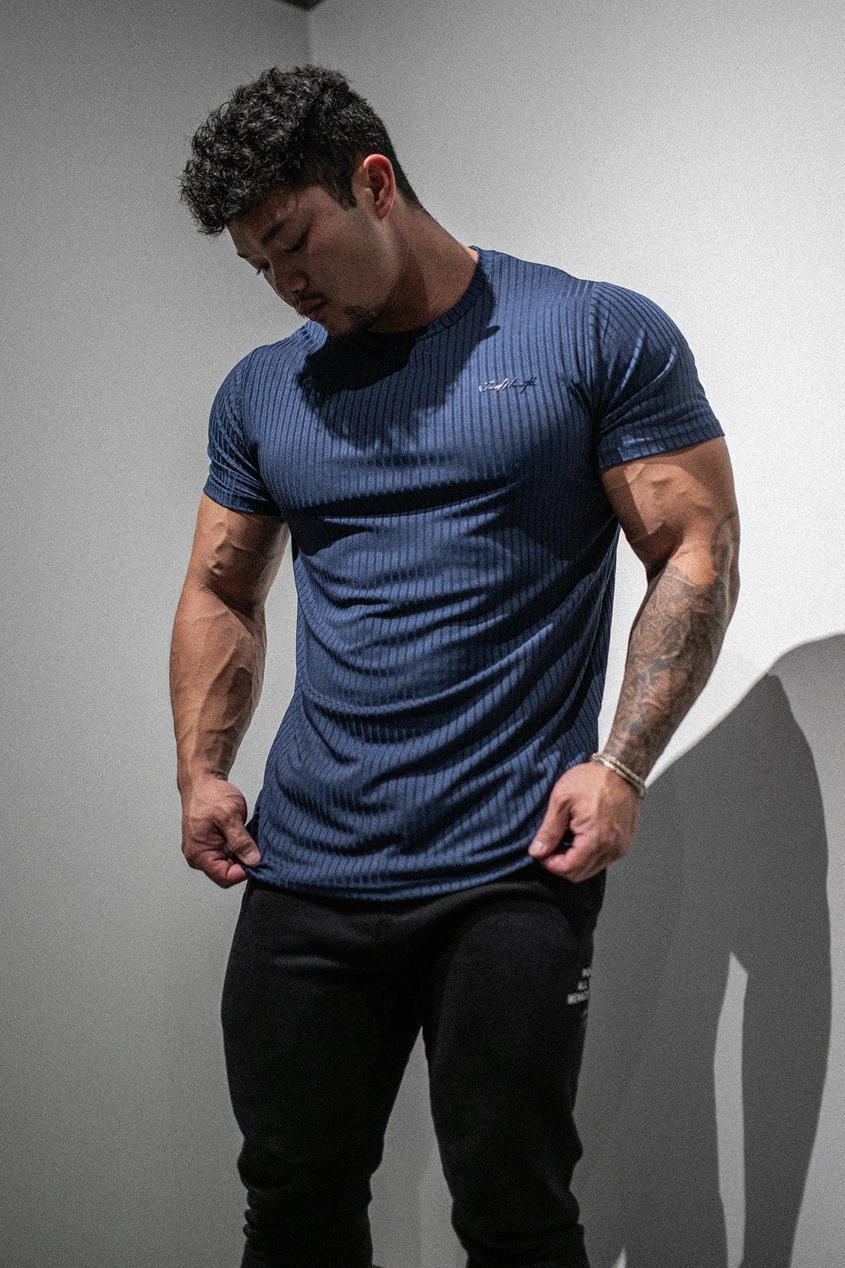 Jed North Ribbed Muscle-Fit T-Shirt - Indigo