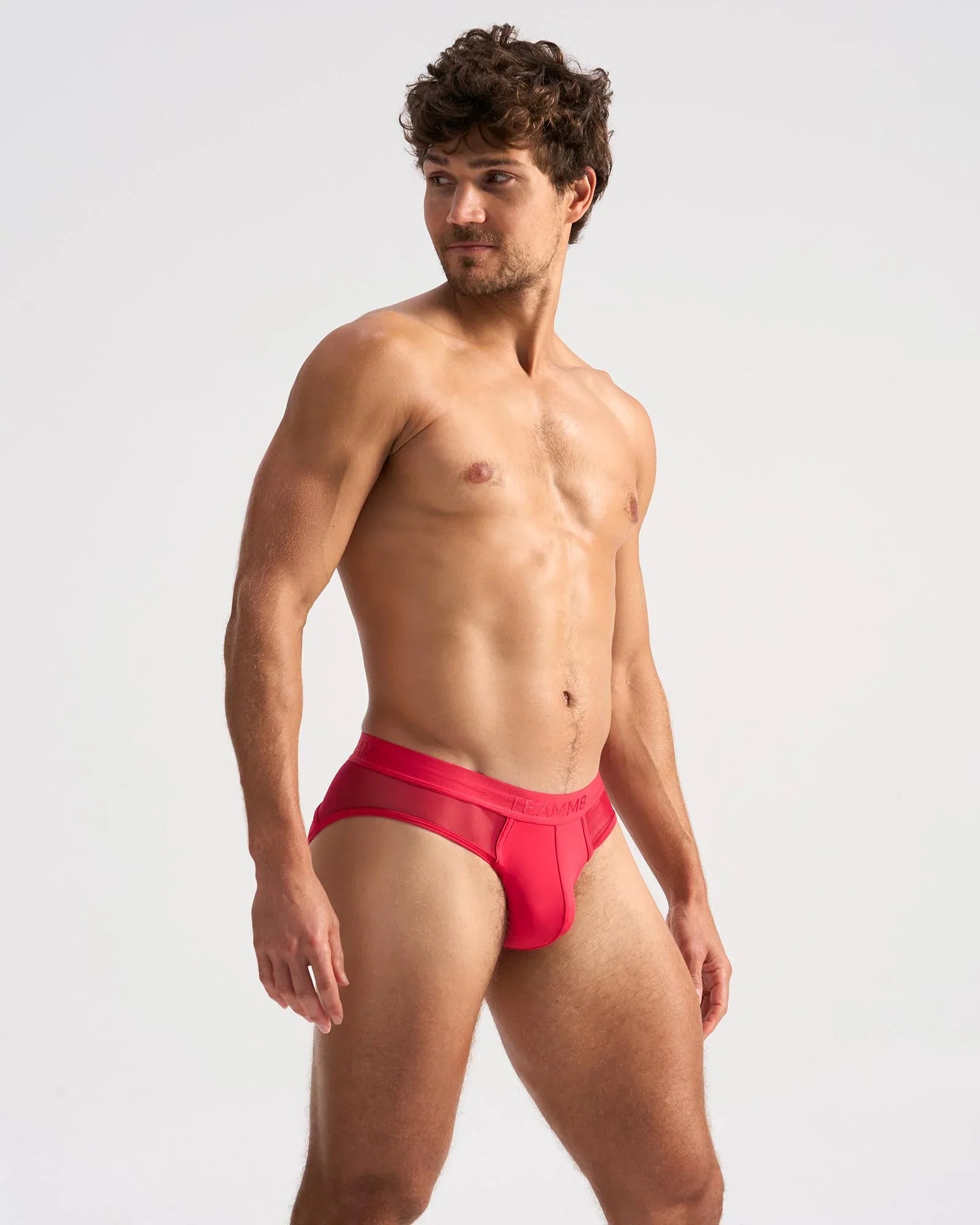 Red men’s briefs score sheer brief with mesh side panel for breathable comfort and stylish fit