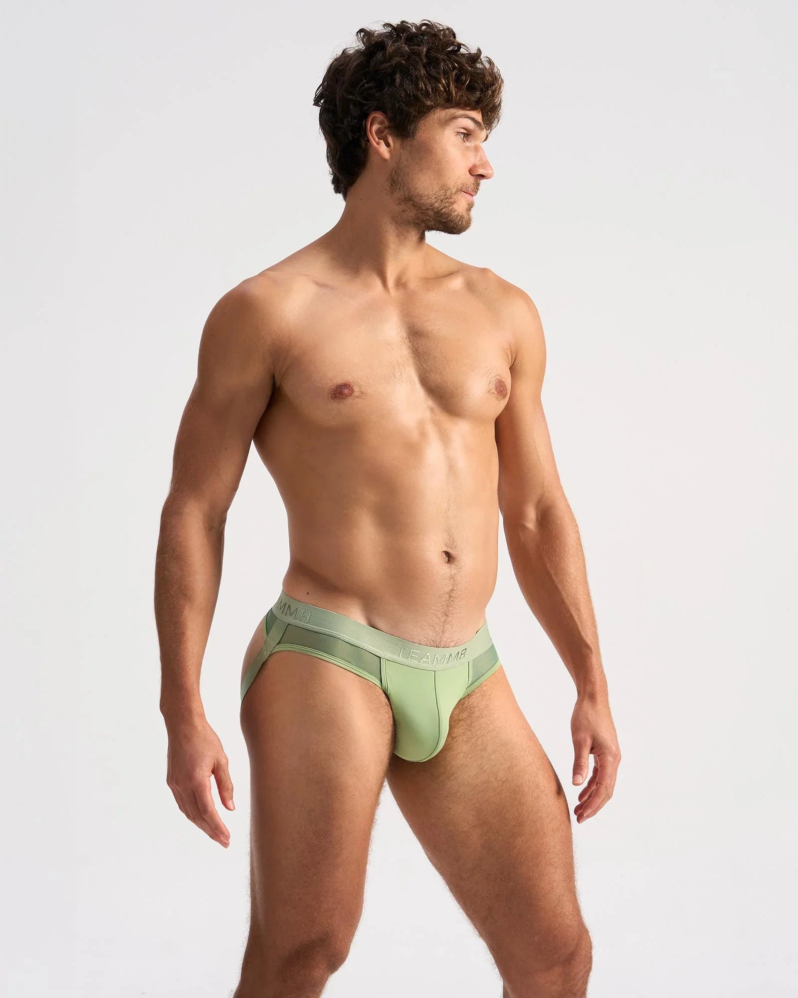 Light green score sheer jock seamless briefs with a subtle elastic waistband for comfortable everyday wear