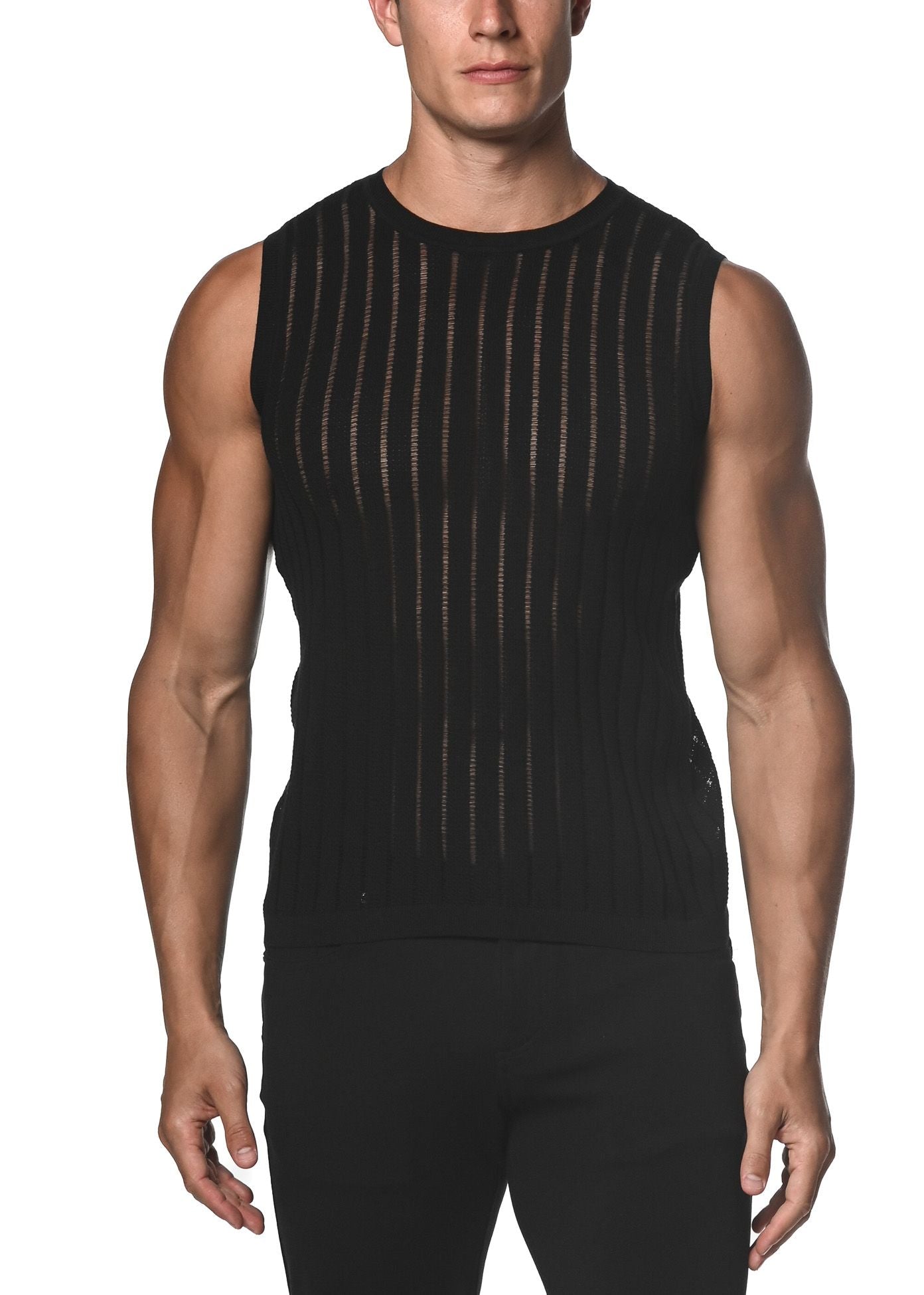SHEER VERTICAL STRIPE TEXTURED KNITTED VEST - DealByEthan.gay loves ST33LE