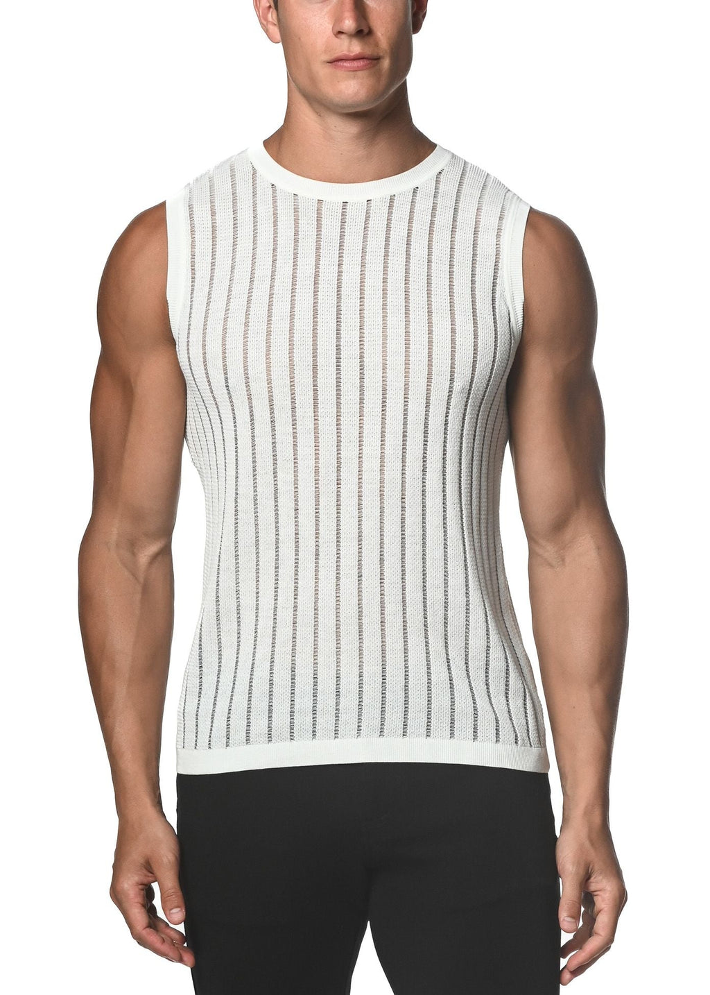 SHEER VERTICAL STRIPE TEXTURED KNITTED VEST - DealByEthan.gay loves ST33LE