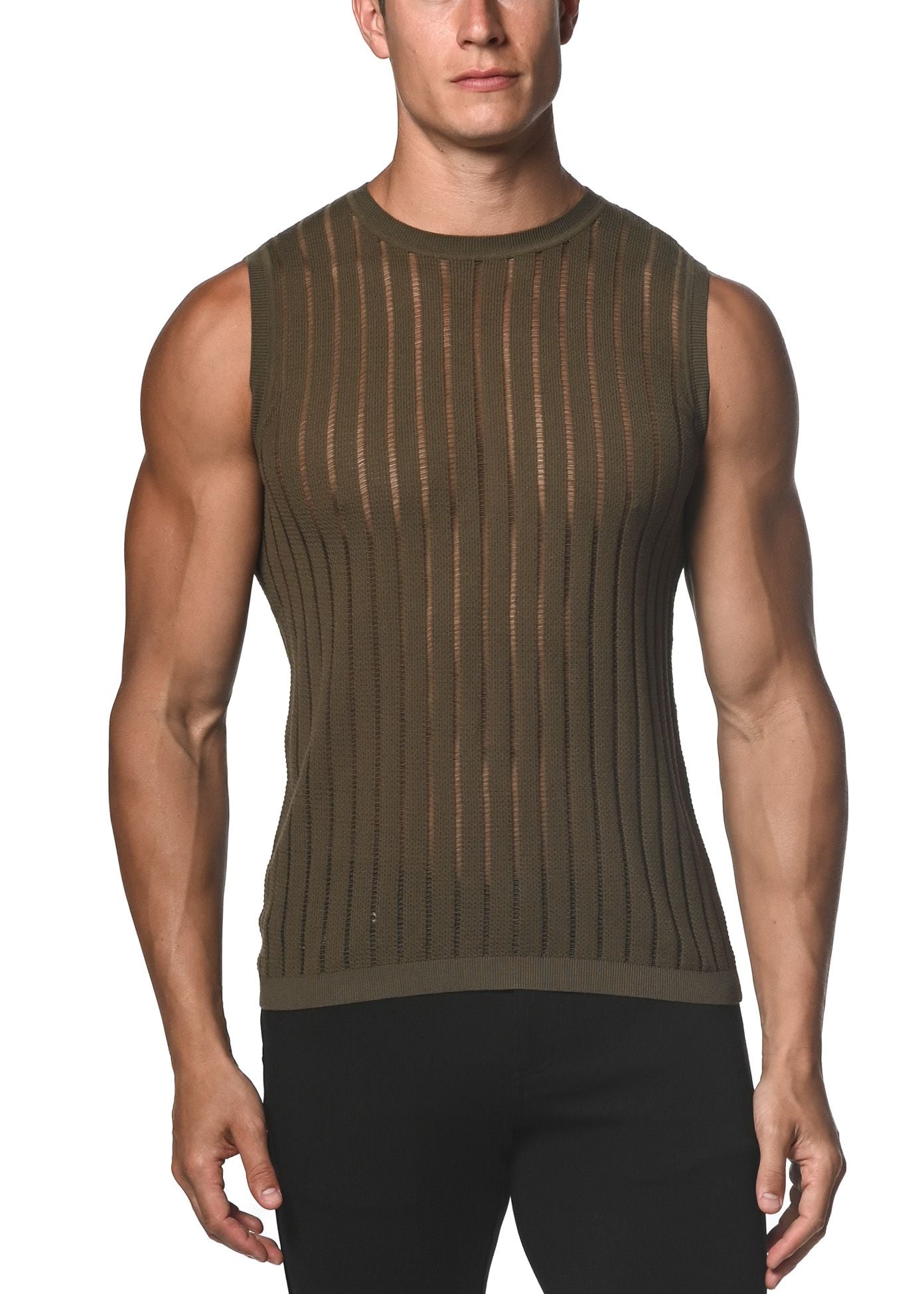 SHEER VERTICAL STRIPE TEXTURED KNITTED VEST - DealByEthan.gay loves ST33LE