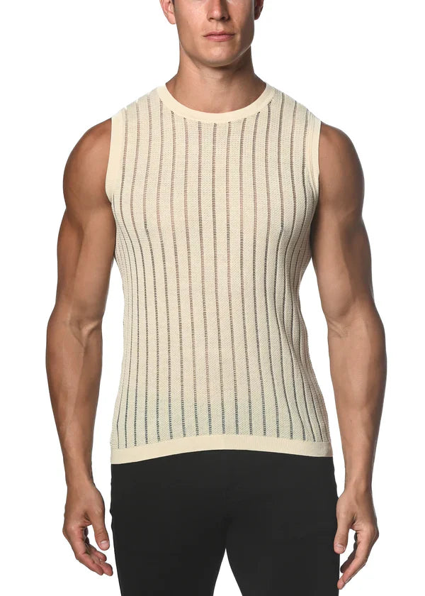 SHEER VERTICAL STRIPE TEXTURED KNITTED VEST - DealByEthan.gay loves ST33LE