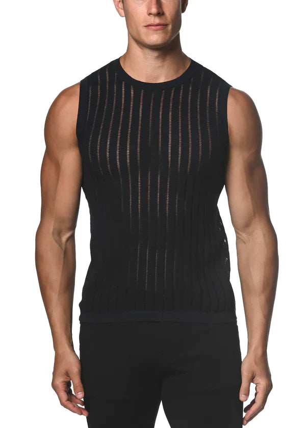 SHEER VERTICAL STRIPE TEXTURED KNITTED VEST - DealByEthan.gay loves ST33LE