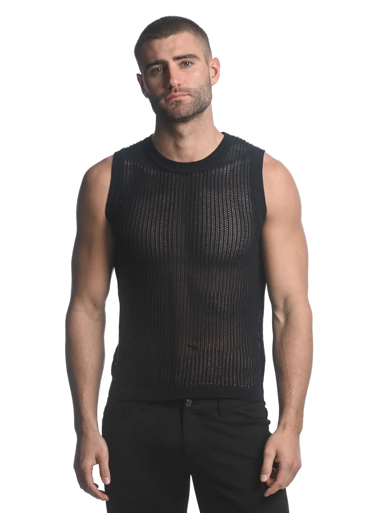 SHEER VERTICAL STRIPE TEXTURED KNITTED VEST - DealByEthan.gay loves ST33LE