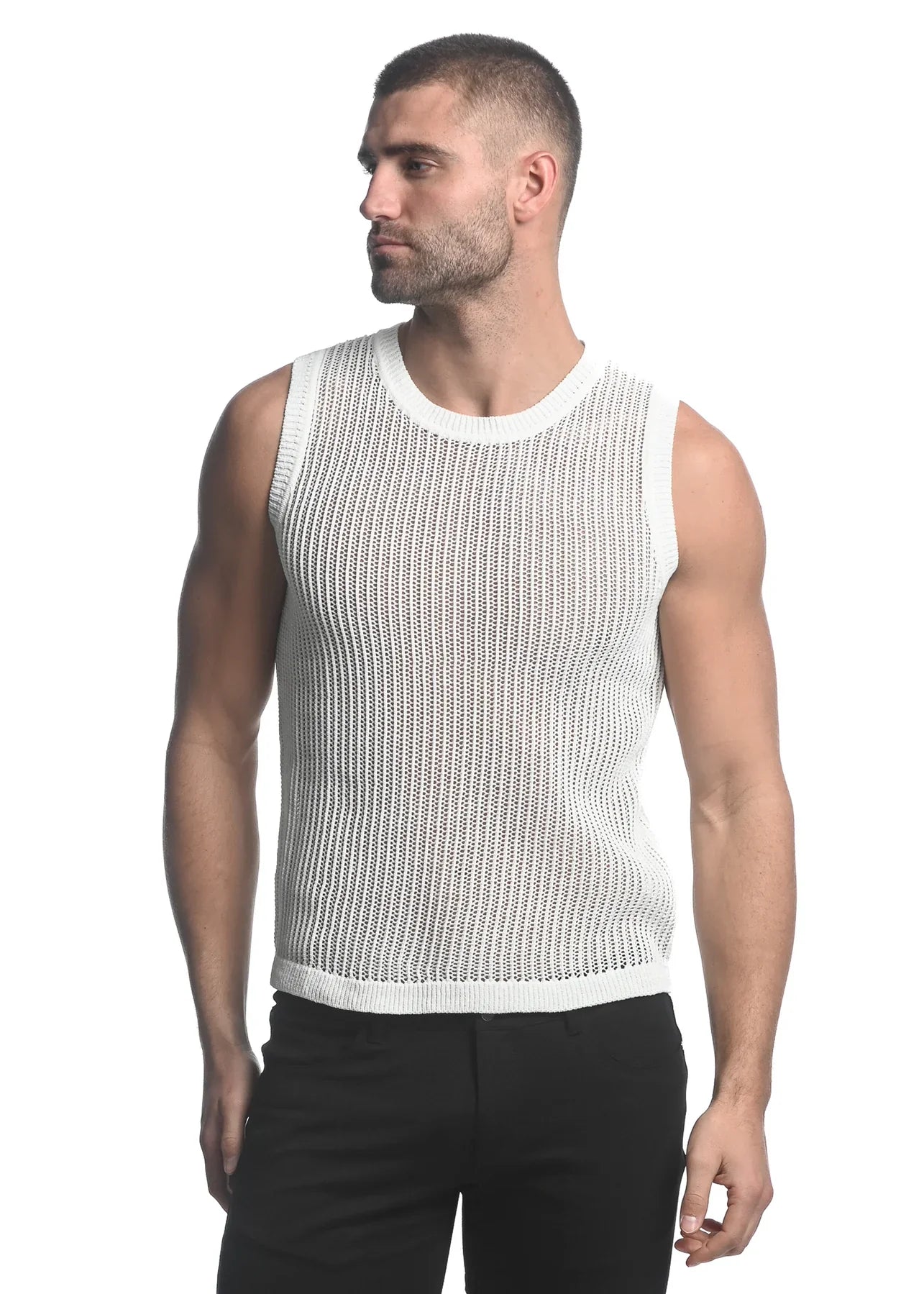 SHEER VERTICAL STRIPE TEXTURED KNITTED VEST - DealByEthan.gay loves ST33LE