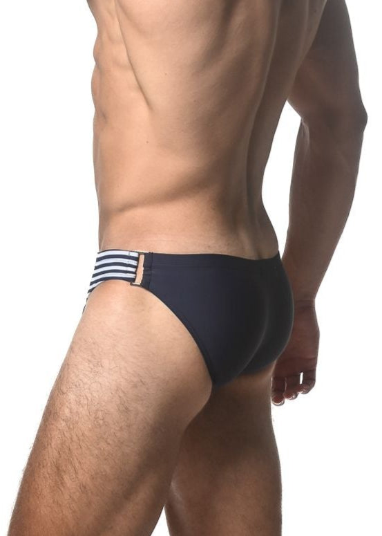 BAÑADOR CON RAYAS LATERALES Y HEBILLA