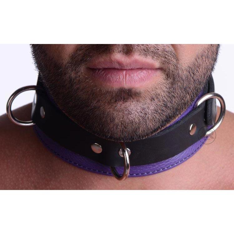 Collar de cuero estricto con cierre de lujo en color negro y morado