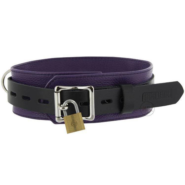 Collar de cuero estricto con cierre de lujo en color negro y morado