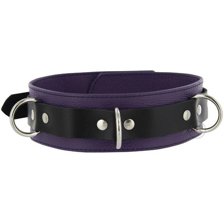 Collar de cuero estricto con cierre de lujo en color negro y morado