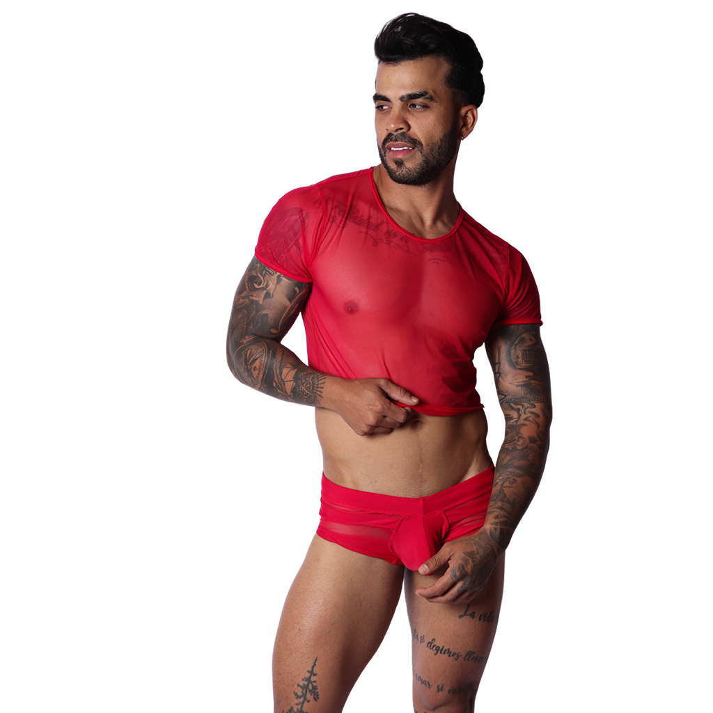 Spectrum Red Crop Top on model by Gigo Underwear