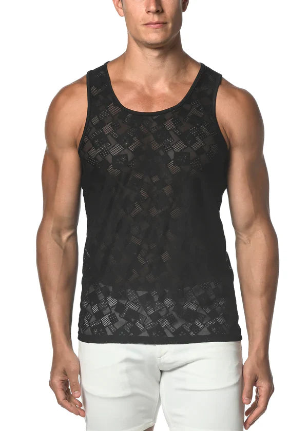 SQUARES GOSSAMER LACE TANK