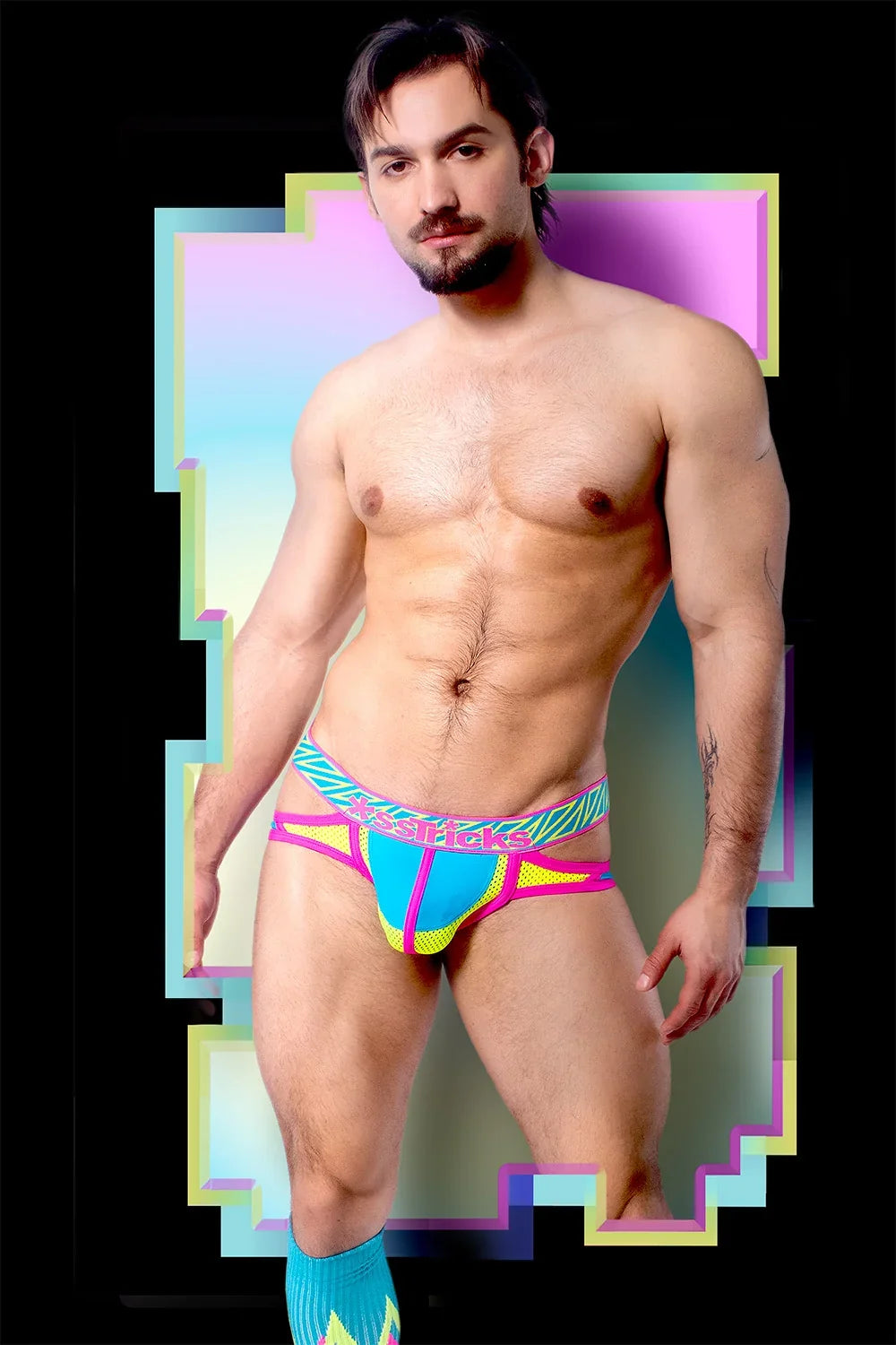 *ssTricks Apparel Men's Prismatik Brief | Blue/Yellow/Pink