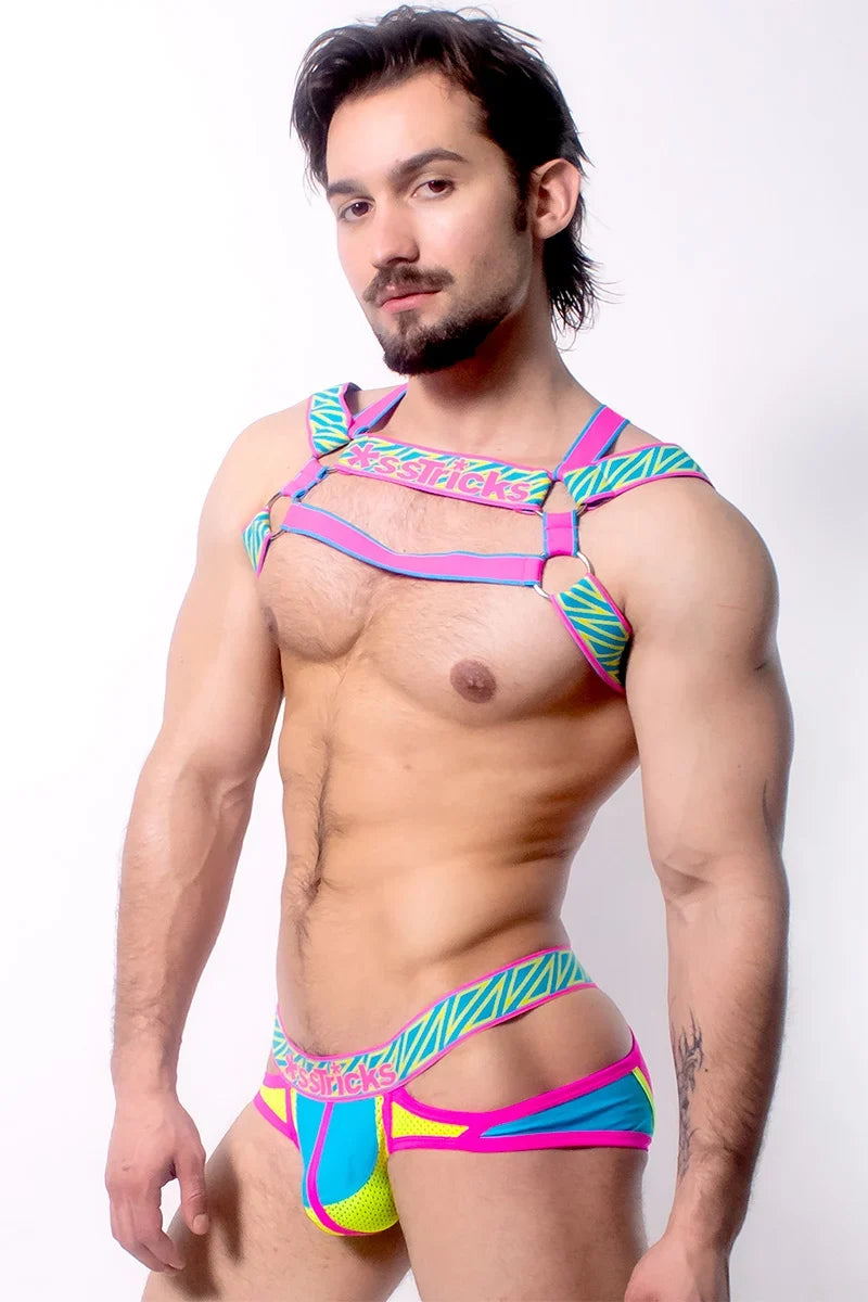 Arnés Prismatik para hombre de ssTricks Apparel | Azul/Amarillo/Rosa