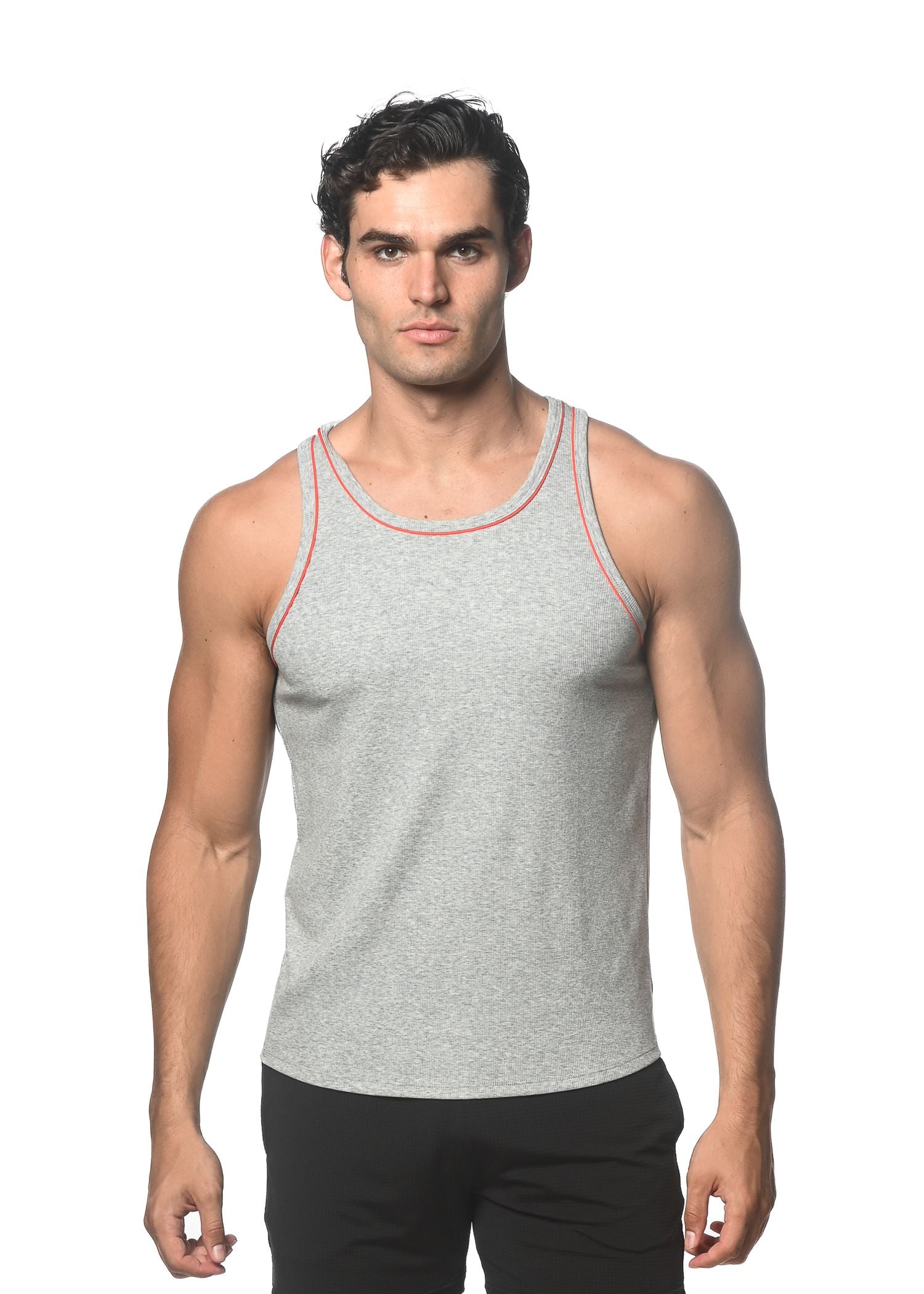 RIB STRETCH TENCEL/COTTON TANK W/ FINE PIPING