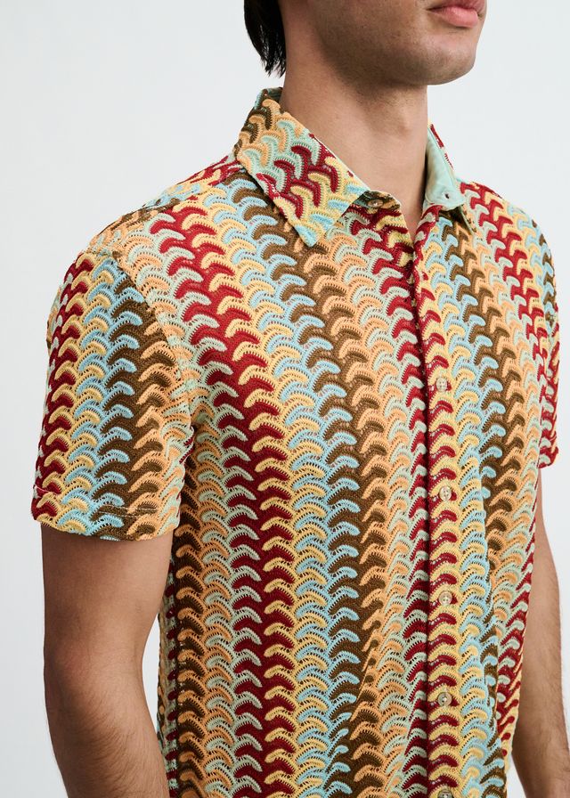 ST33LE Arrow Stripe Open Knit Stretch Shirt - Mirage/Yolk