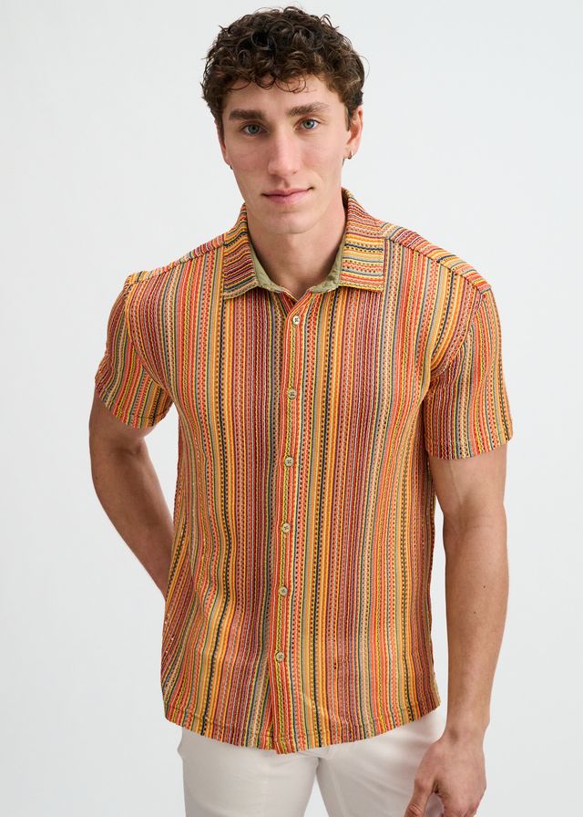 Camisa elástica de tejido abierto con rayas verticales para hombre ST33LE - Bumblebee/Sage