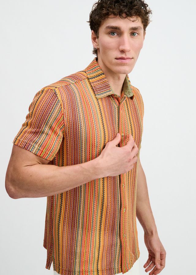 Camisa elástica de tejido abierto con rayas verticales para hombre ST33LE - Bumblebee/Sage