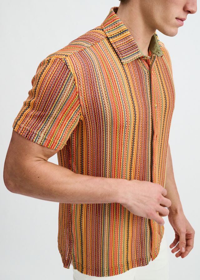 Camisa elástica de tejido abierto con rayas verticales para hombre ST33LE - Bumblebee/Sage