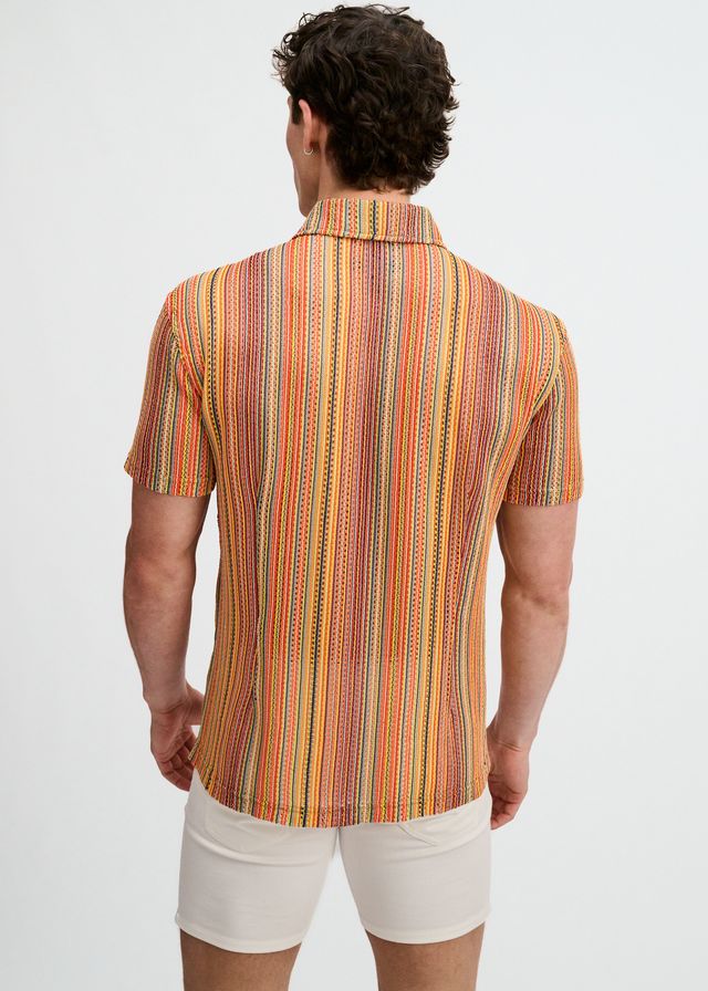 Camisa elástica de tejido abierto con rayas verticales para hombre ST33LE - Bumblebee/Sage
