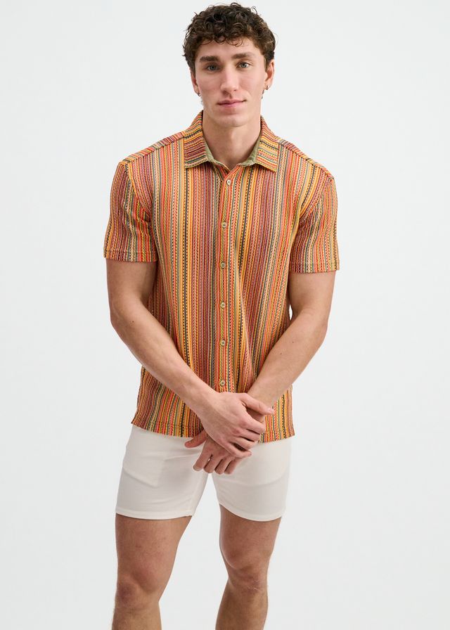 Camisa elástica de tejido abierto con rayas verticales para hombre ST33LE - Bumblebee/Sage