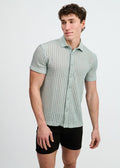 ST33LE Open Knit Stretch S/S Shirt With Rib Collar - Ocean