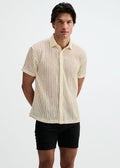 ST33LE Open Knit Stretch S/S Shirt With Rib Collar - Off White
