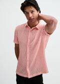 ST33LE Open Knit Stretch S/S Shirt With Rib Collar - Pink