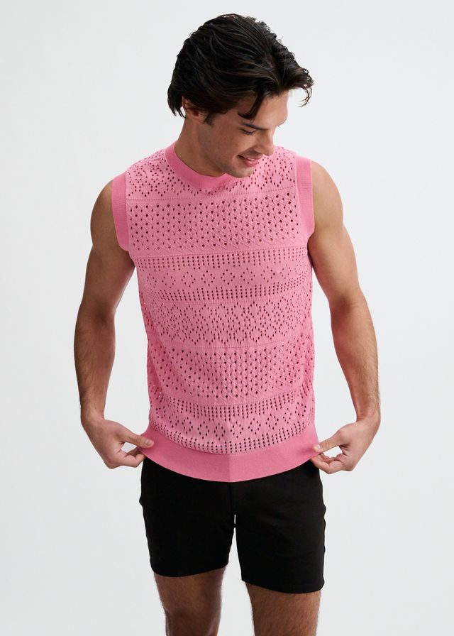 ST33LE Pointelle Open Knit Vest - Crepe Pink
