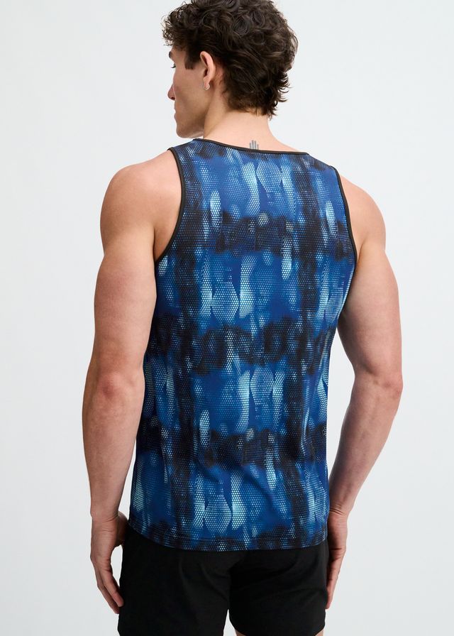 ST33LE Abstract Print Stretch Mesh Performance Tank - Blue/Navy Abstract