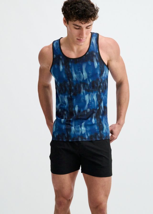 ST33LE Abstract Print Stretch Mesh Performance Tank - Blue/Navy Abstract