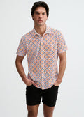 ST33LE Men's Medallions Print Open Knit Shirt - Cayenne/Thistle