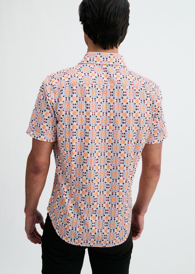 ST33LE Men's Medallions Print Open Knit Shirt - Cayenne/Thistle