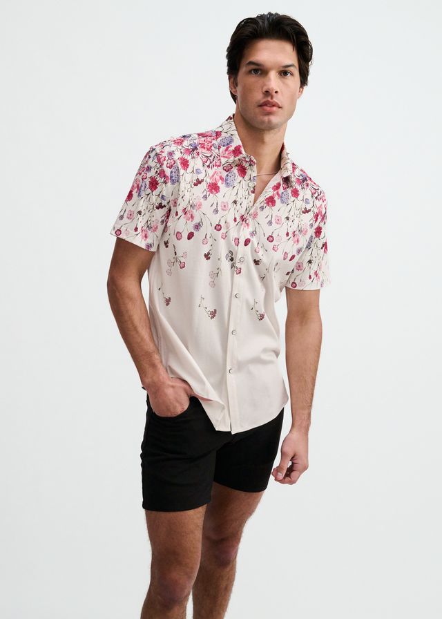 ST33LE Floral Engineered Border Print Shirt - Blush/Fuchsia