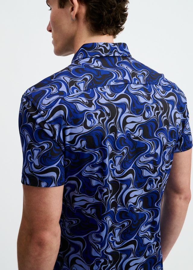 ST33LE Swirls Print Stretch Knit Shirt - Navy/Thistle