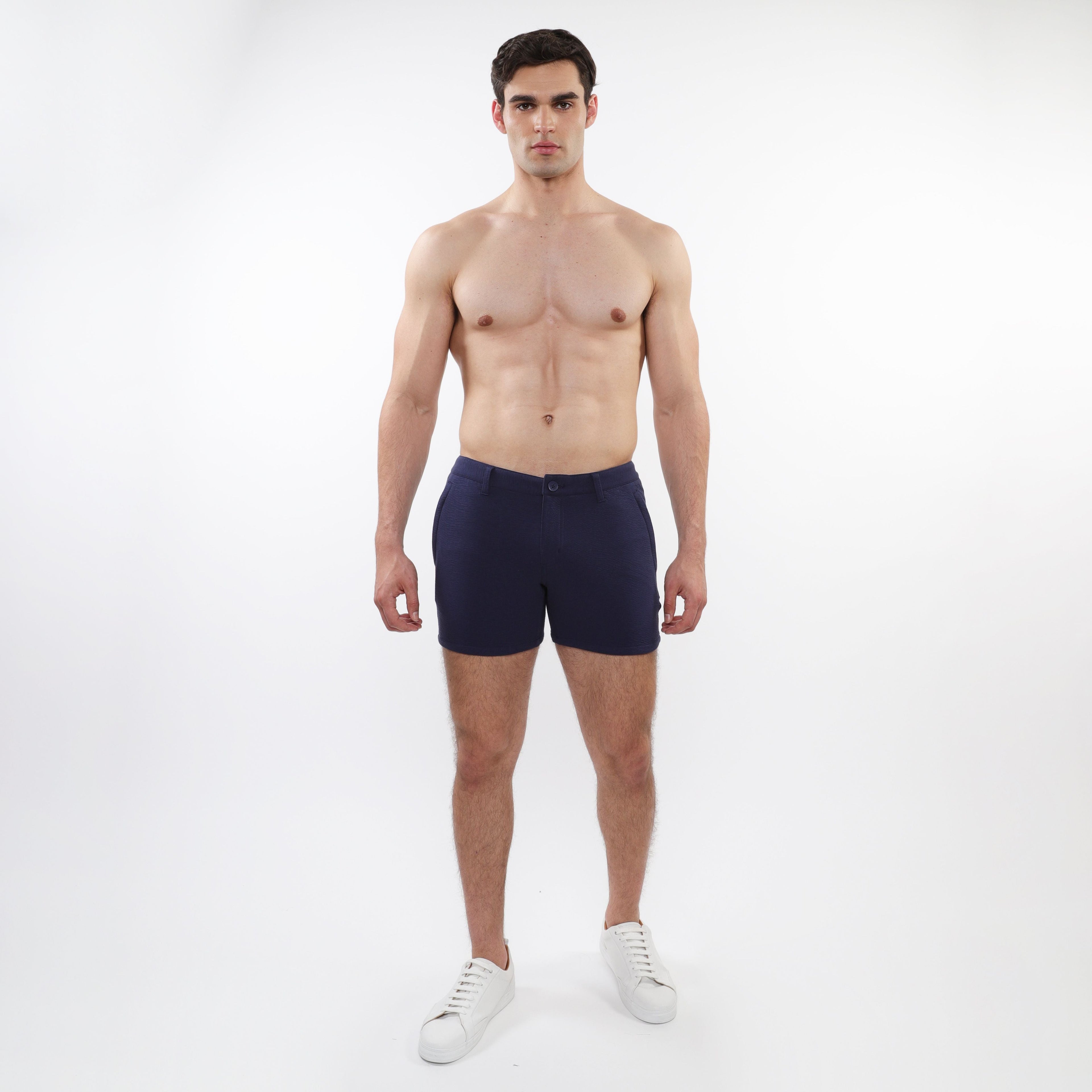 Pantalones cortos chinos de punto elástico texturizado con bolsillos con cremallera