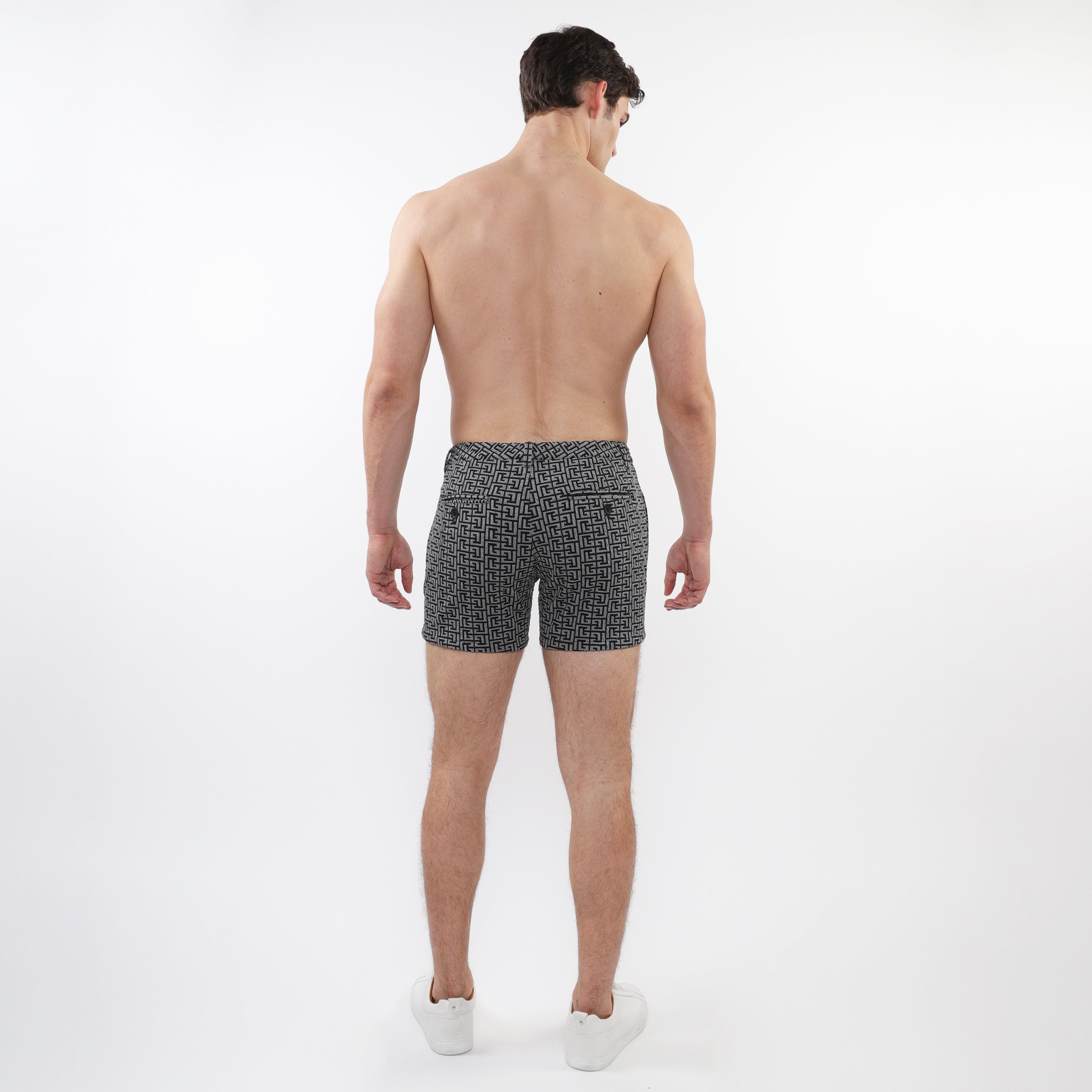 Textured Jaquard Stretch Knit Chino Shorts W/ Zip Pockets